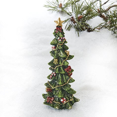 Juletrę polyester med dekoration og glimmer 19cm