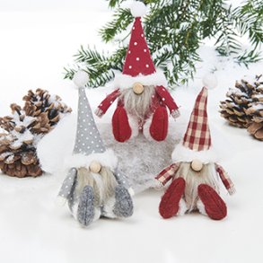 Nisse stof siddende 12cm 3 ASS.