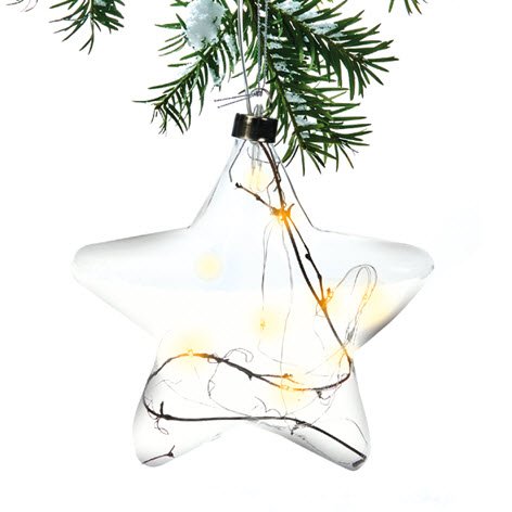 Stjerne glas med LED lys batteri 15x25cm