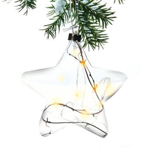 Stjerne glas med LED lys batteri 15x25cm