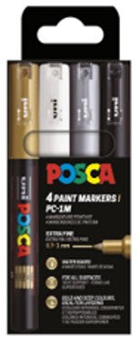 Posca PC-1M 4 st guld, hvid, slv og sort