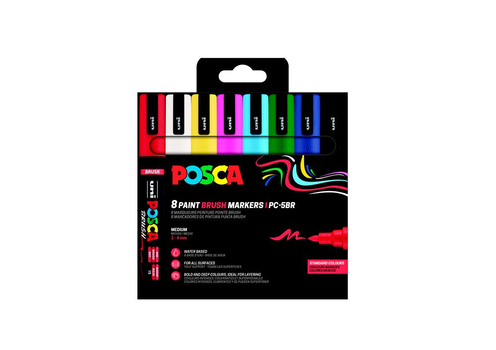 Posca PC-5BR brush 8 stk. Alm farver