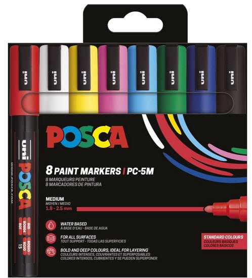 Posca PC-5M 8 st Basic farver