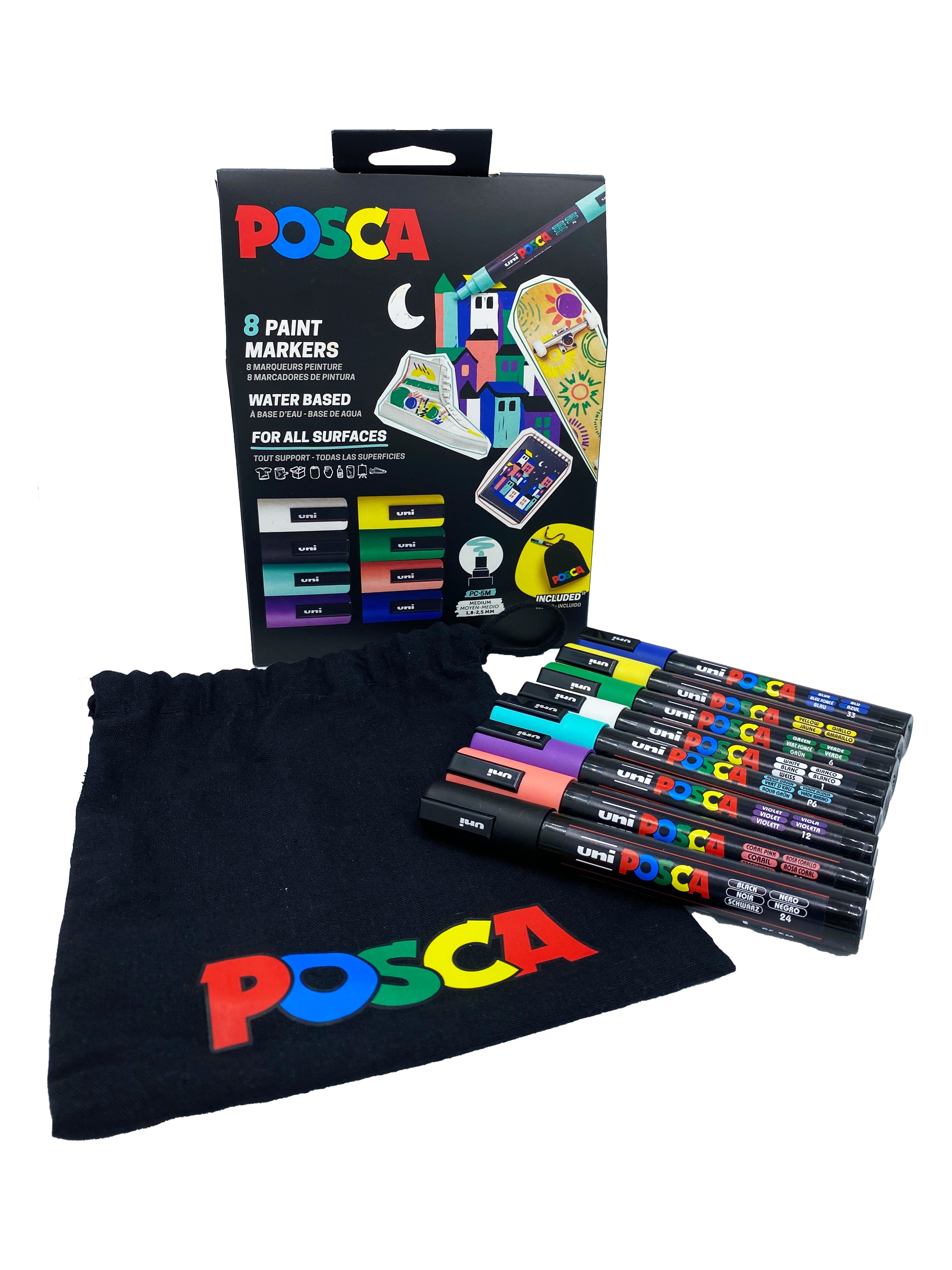 Posca st PC-5M m. 8 farver og mulepose.
