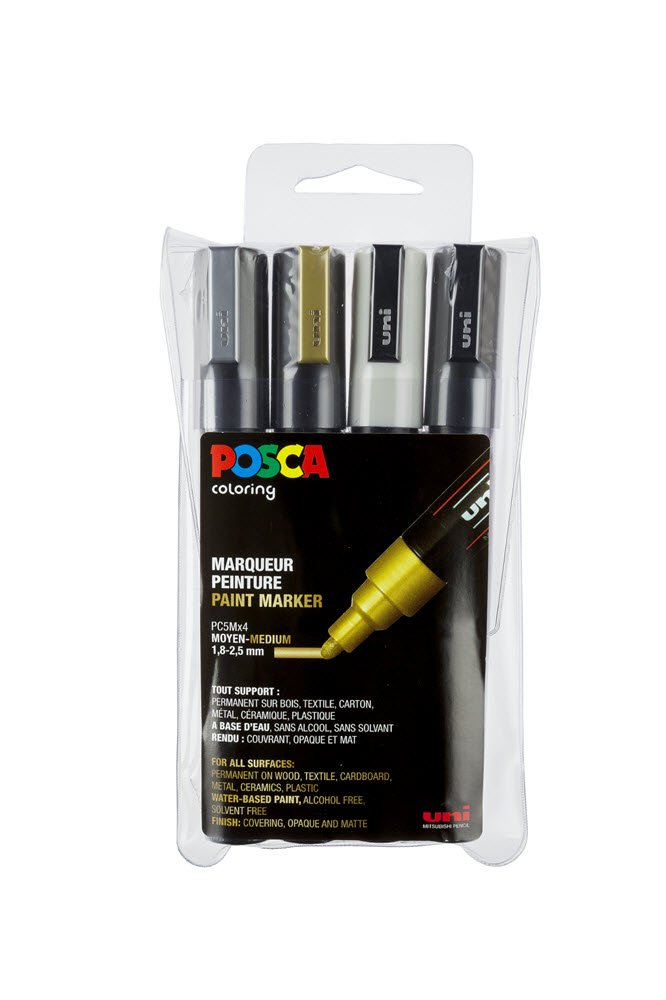 Posca Paint marker 4 stk guld,slv,hvid sort PC-5m