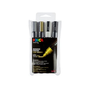 Posca Paint marker 4 stk guld,slv,hvid sort PC-5m