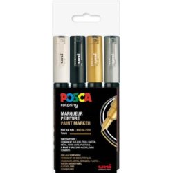 Posca Paint marker 4 stk guld,slv,hvid sort PC1MC