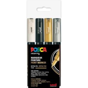 Posca Paint marker 4 stk guld,slv,hvid sort PC1MC
