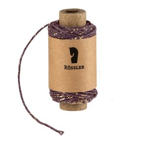 Bomuldssnor 20 m. snorede m. Lilla og guld