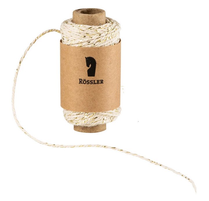 Bomuldssnor 20 m. snorede m. ivory og guld