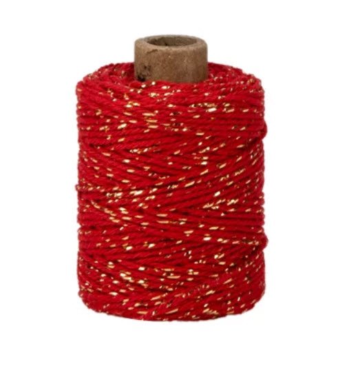 Bomuldssnor 50 m. snorede m. rd og guld