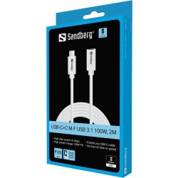 Sandberg USB-C>C M-F USB 3.1 100W, 2M