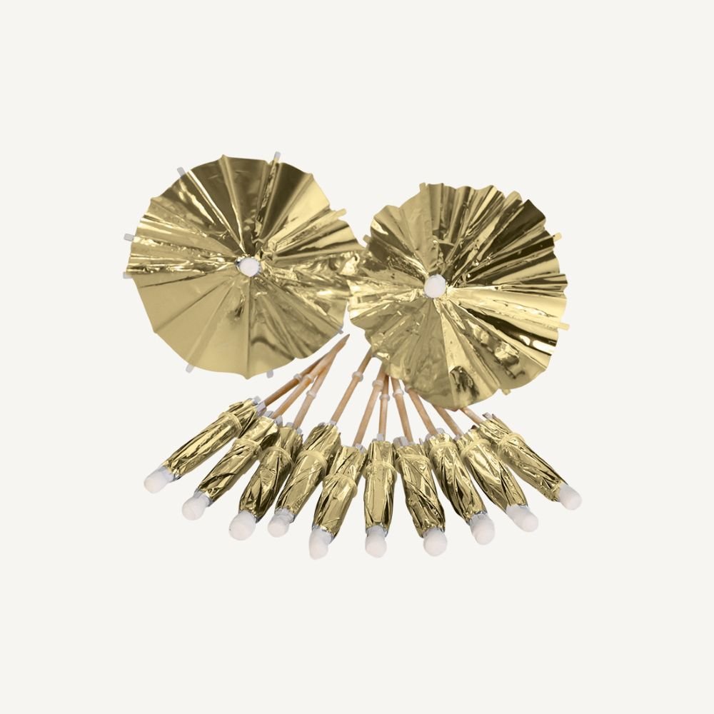 Drinksparasoller, guld, 12 stk.