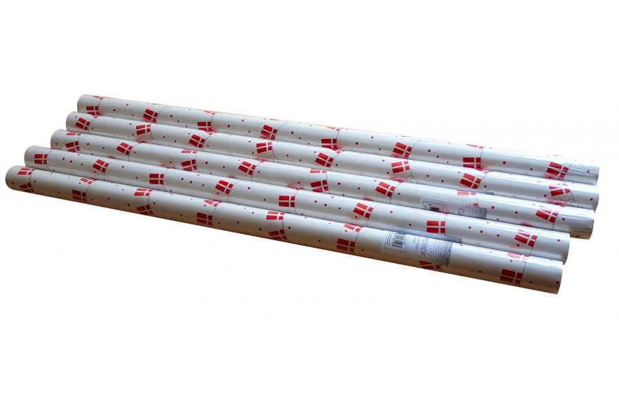 Gavepapir 3m x 70 cm hvid m. flag