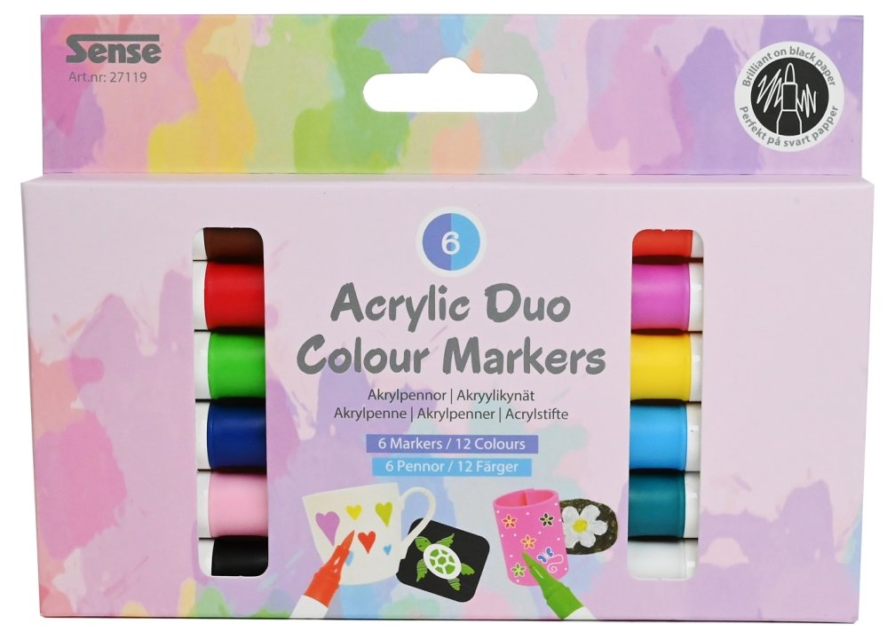 Akryl markers Duo 6 stk. 12 farver m. brush