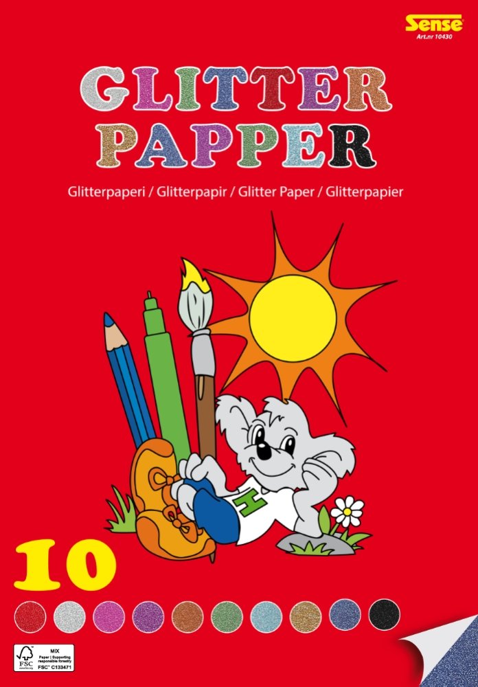 Glitter Papir A4 180 g. 10 ark Sense