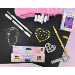 Metallic og hvid duo markers 3 stk. 