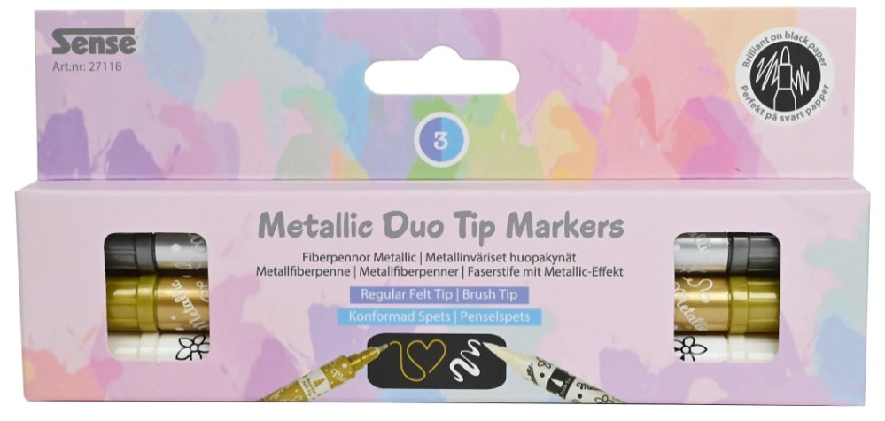 Metallic og hvid duo markers 3 stk. 