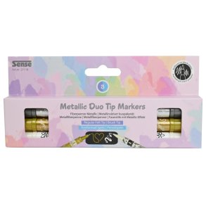 Metallic og hvid duo markers 3 stk. 