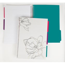 Notesbog B5 m. 3 faner hvid m. guld blomst