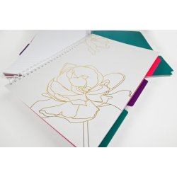 Notesbog B5 m. 3 faner hvid m. guld blomst