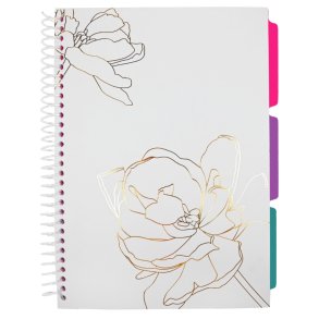 Notesbog B5 m. 3 faner hvid m. guld blomst