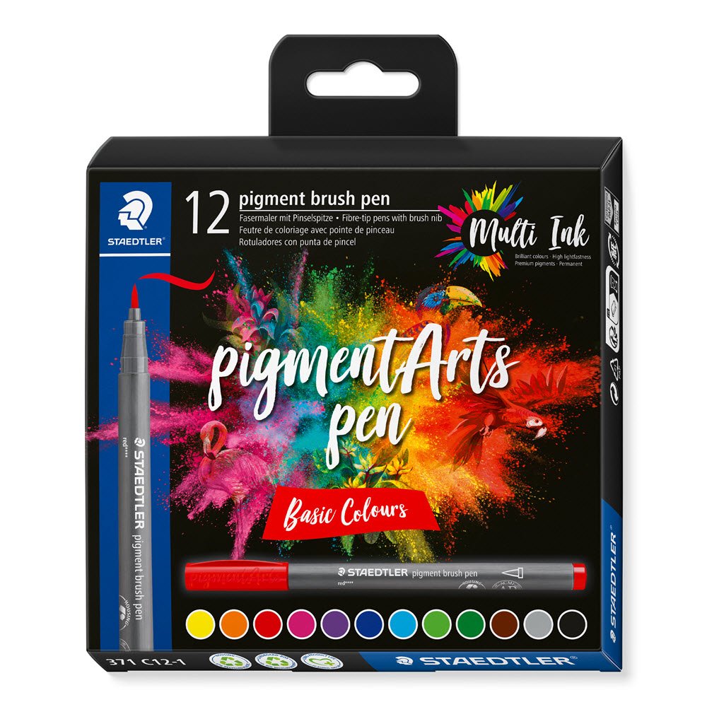 Staedtler Brush Pen Pigment 12 stk Basic Farver