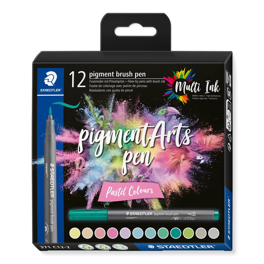 Staedtler Brush Pen Pigment 12 stk Pastel Farver