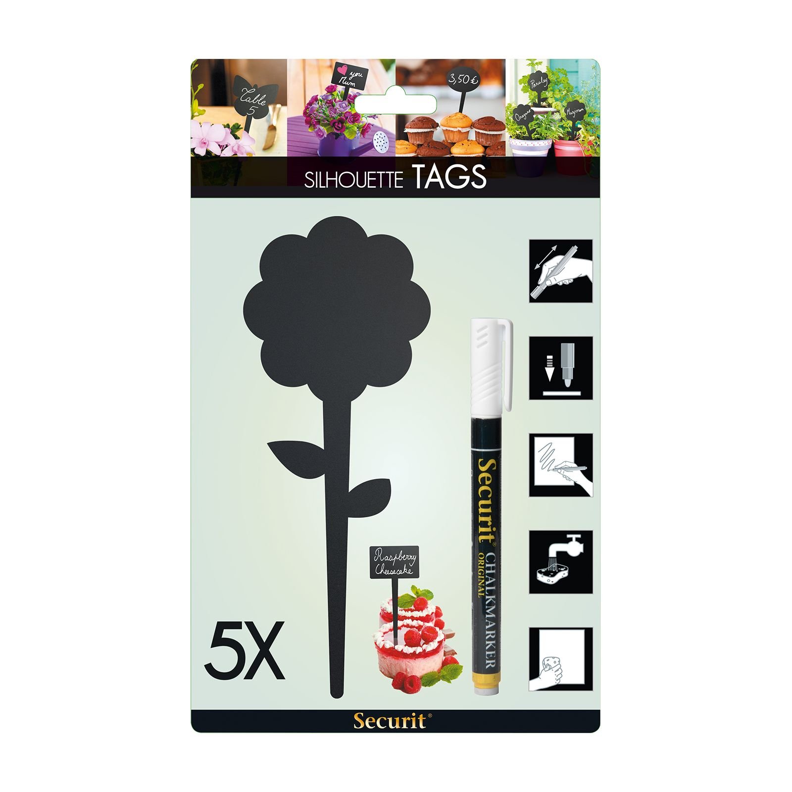 Securit Silhouette Chalkboard Tags 5stk Flower