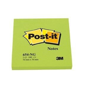 Post-it 654 76x76 Neon Grn 6stk