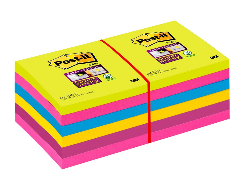 3M Post-it 654 Rainbow 12 stk 76x76 super sticky