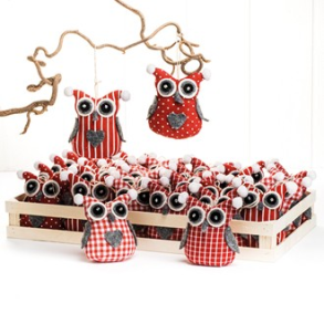 Ugle i stof Rd/gr 8cm