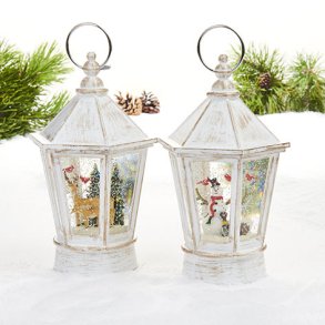 Lanterne med lys & automatisk snevejr 22x12cm