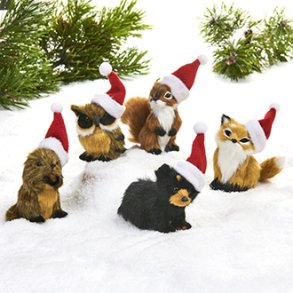 Skovens dyr pels med nissehue 7cm