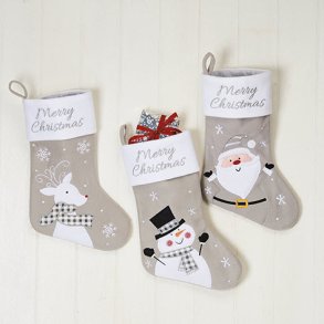 Julesok filt m/julefigur&Merry Christm 40CM 3 ASS.