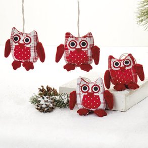 Ugle stof rd/hvid med snor 9cm