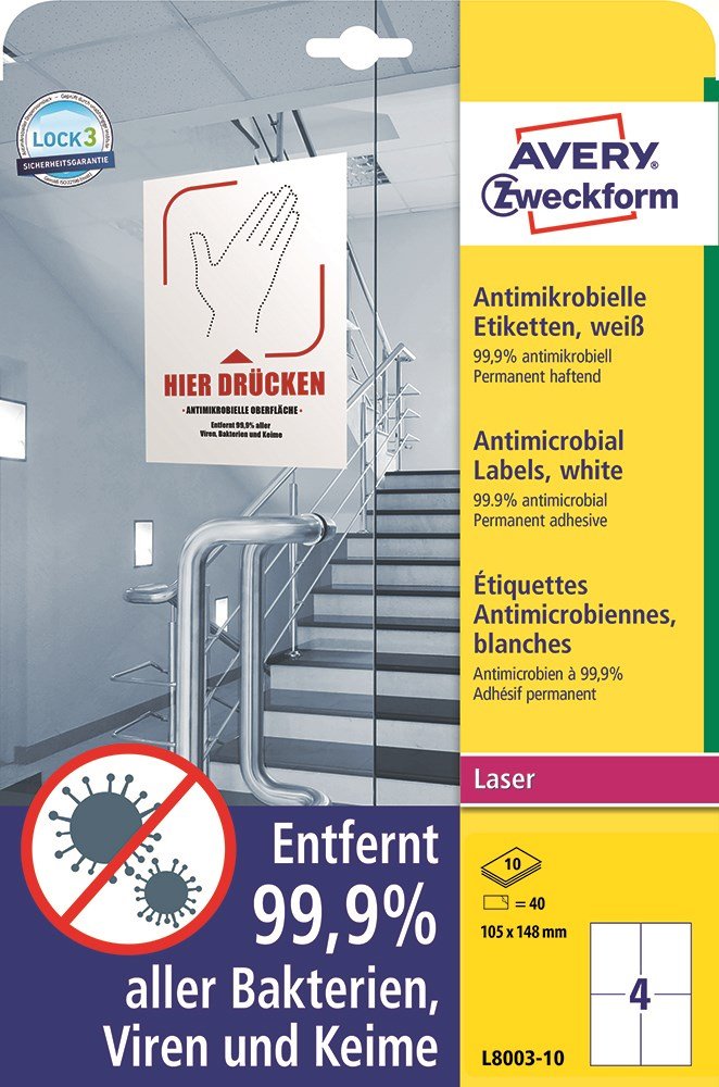 Avery Antimikrobielle etiketter 105x148mm hvide 40