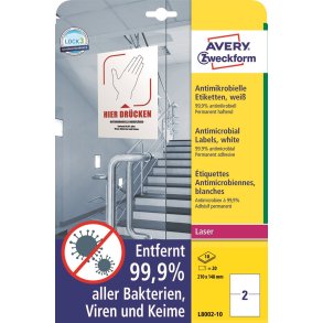 Avery Antimikrobielle etiketter 210x148mm hvide 20