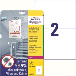 Avery Antimikrobielle etiketter 210x148mm hvide 20