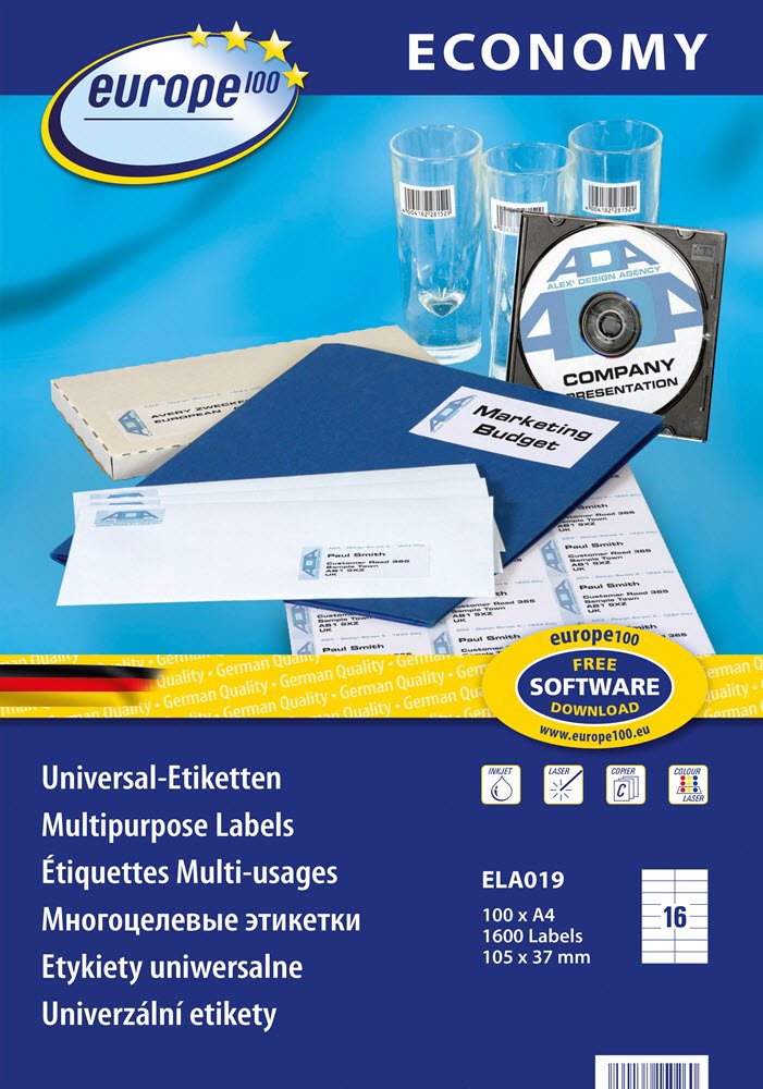 Avery Europe 100 universal etiket 105x37,1mm