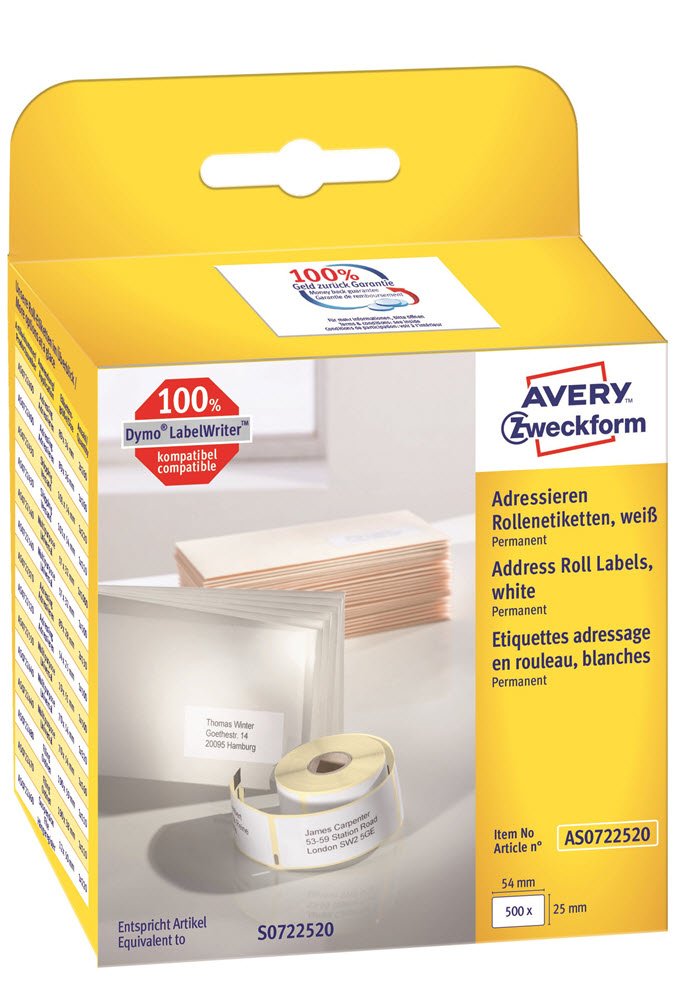 Avery adresseetiket p rulle 54x25mm (500)