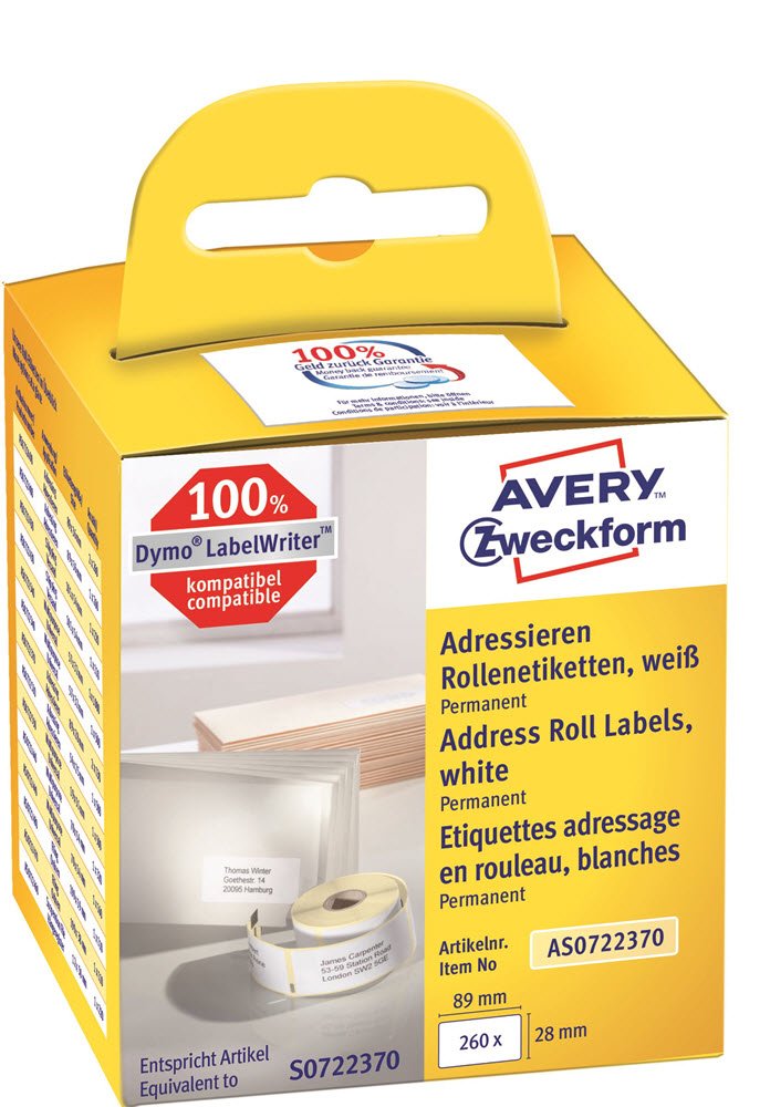 Avery adresseetiket p rulle 89x28mm (2x130)