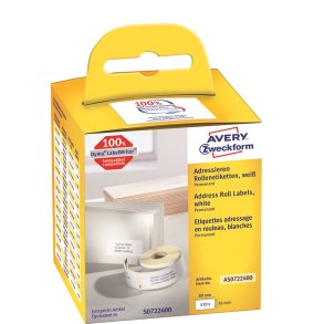 Avery adresseetiket p rulle 89x36mm (2x260)