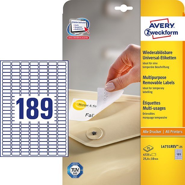 Avery aftagelig etiket 25,4x10mm (4725)