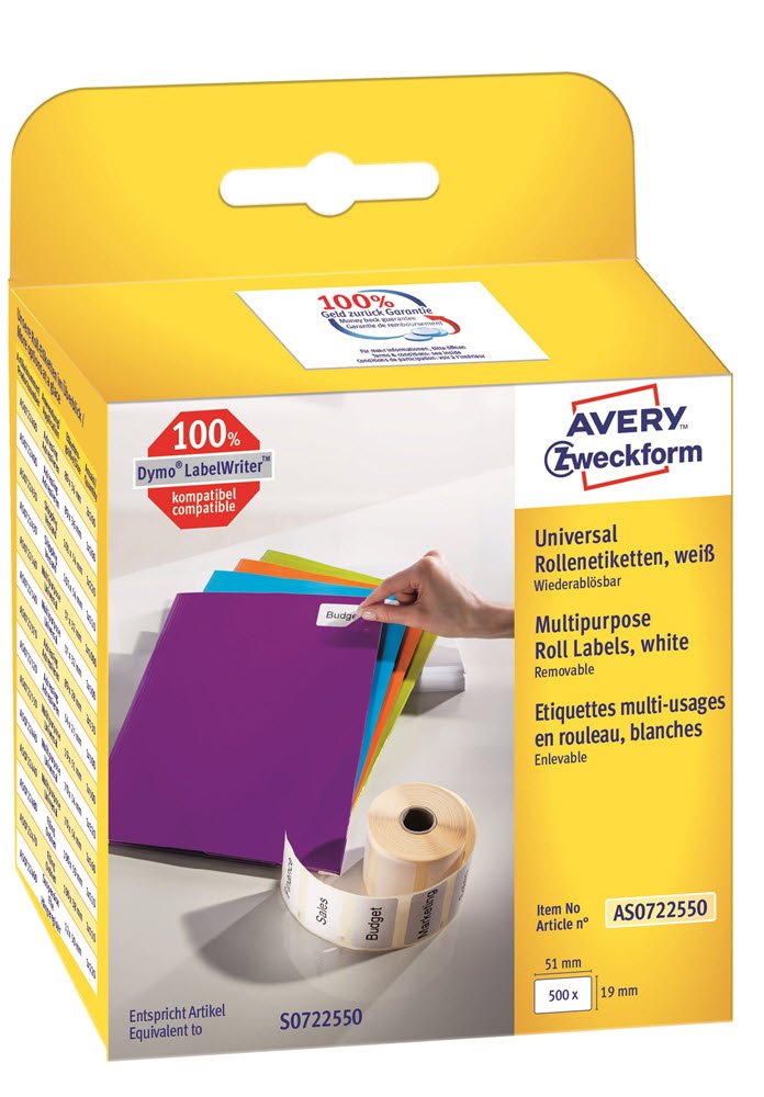 Avery aftagelig etiket p rulle 19x51mm (500)