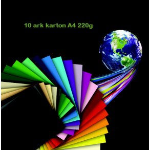 Farvet karton A4 220g assorteret 10 ark