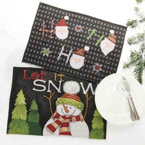 Dkkeserviet, sort, med julemnd/snemand 33x48cm
