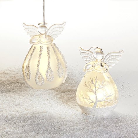 Engel glas hvid med dekoration med snor 12cm