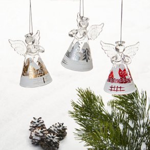 Engel glas med snor slv, guld og rd 8cm