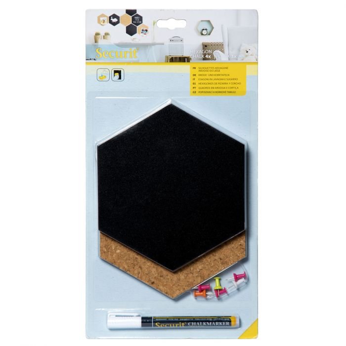 Securit Hexagon Cork &amp; Chalkboard 7 Dele